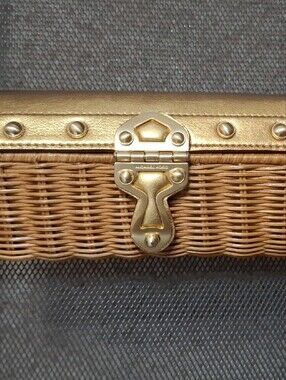 Michael Kors Santorini Rattan Wicker And Leather Trim Clutch in Gold